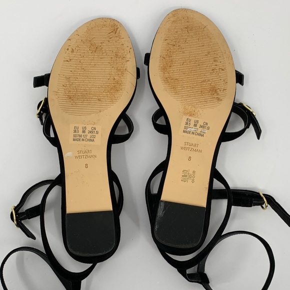 Stuart Weitzman Grecian buckle wedge strappy sandal shoe black suede 38.5 8 - Picture 6 of 6